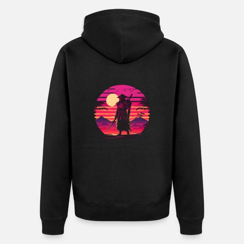 Synthwave Samurai Sunset - Veste à capuche bio Premium Unisexe - noir