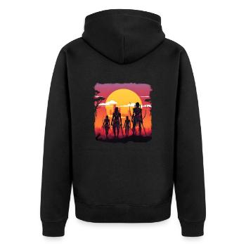 Synthwave african traditional hunters - Unisex Premium Bio Zip Hoodie - Schwarz - Hinten - Nico (187cm)