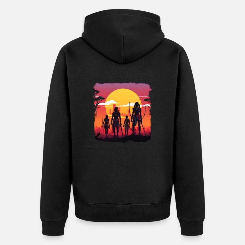 Synthwave african traditional hunters - Unisex Premium Bio Zip Hoodie - Schwarz
