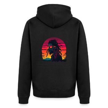 Synthwave Jamaican Rasta Man - Veste à capuche bio Premium Unisexe - noir - Dos - Nico (187cm)