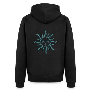 sonne gesicht heilige geometrie yoga Geschenkidee - Unisex Premium Bio Zip Hoodie - Schwarz - Hinten - Nico (187cm)