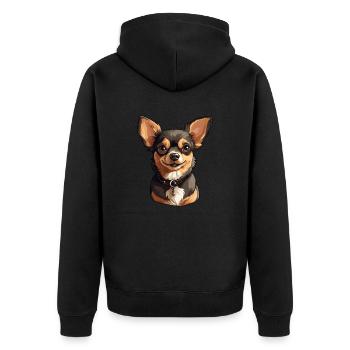 Kleiner Chihuahua Hund im Cartoon Stil - Unisex Premium Bio Zip Hoodie - Schwarz - Hinten - Nico (187cm)
