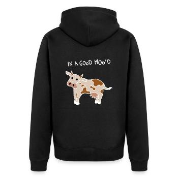 Gute Laune Kuh (Weiß) - Unisex Premium Bio Zip Hoodie - Schwarz - Hinten - Nico (187cm)