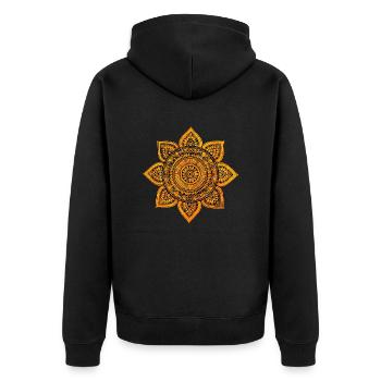 Mandala Gold - Unisex Premium Bio Zip Hoodie - Schwarz - Hinten - Nico (187cm)