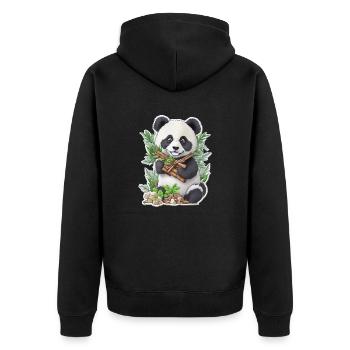 Panda Bär ißt Bambus - Unisex Premium Bio Zip Hoodie - Schwarz - Hinten - Nico (187cm)