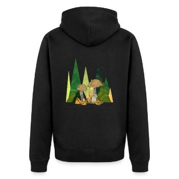 Pilze - Unisex Premium Bio Zip Hoodie - Schwarz - Hinten - Nico (187cm)