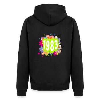 Jahr 1983 Jubiläum Floral Groovy - Unisex Premium Bio Zip Hoodie - Schwarz - Hinten - Nico (187cm)