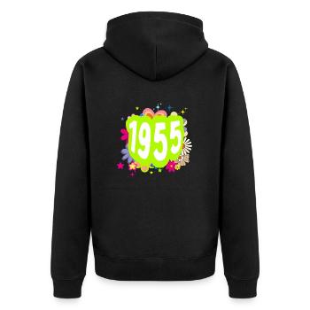 Année 1955 anniversaire Groovy floral - Veste à capuche bio Premium Unisexe - noir - Dos - Nico (187cm)