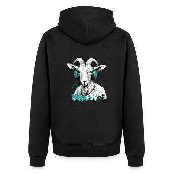 Miki, die Liebhaberin der Ziegenmusik - Unisex Premium Bio Zip Hoodie - Schwarz - Hinten - Nico (187cm)