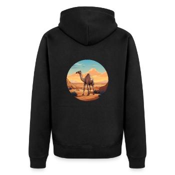 Dromedar-Wüste - Unisex Premium Bio Zip Hoodie - Schwarz - Hinten - Nico (187cm)