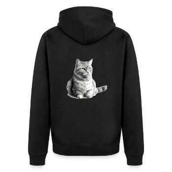Zaki die Katze - Unisex Premium Bio Zip Hoodie - Schwarz - Hinten - Nico (187cm)