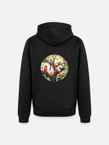 Bunte Vögel - Unisex Premium Bio Zip Hoodie - Schwarz