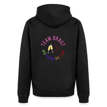 Team Braut - wir feiern die Liebe - Unisex Premium Bio Zip Hoodie - Schwarz - Hinten - Nico (187cm)
