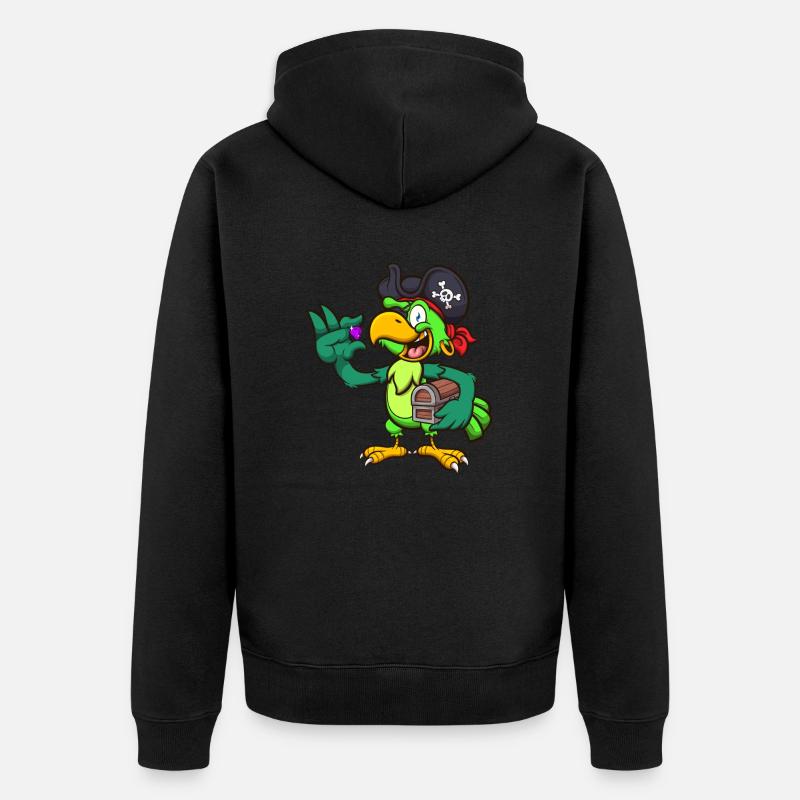 Perroquet pirate avec trésor - Veste à capuche bio Premium Unisexe - noir