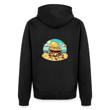 Hamburger at beach n°3 - Unisex Premium Organic Zip Hoodie - black - Back - Nico (187cm)