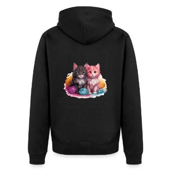 Zwei Kätzchen mit Wollknäuel im Vektorgrafik Stil - Unisex Premium Bio Zip Hoodie - Schwarz - Hinten - Nico (187cm)