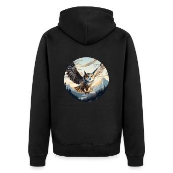 Eagle Owl - Unisex Premium Organic Zip Hoodie - black - Back - Nico (187cm)