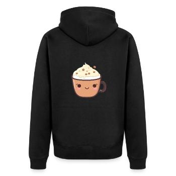 Niedliche Brüht Kawaii Flache Cartoon-Kaffeefreuden - Unisex Premium Bio Zip Hoodie - Schwarz - Hinten - Nico (187cm)