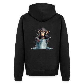 Affe sitzt im Wassereimer - Unisex Premium Bio Zip Hoodie - Schwarz - Hinten - Nico (187cm)