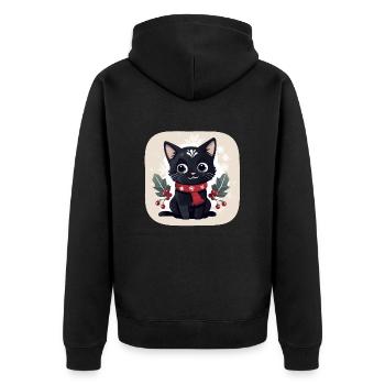 Cute black kitten with Christmas scarf - Unisex Premium Organic Zip Hoodie - black - Back - Nico (187cm)