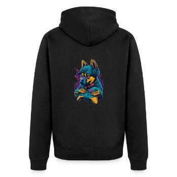 Deutscher Schäferhundwelpe spielt mit Gamecontroll - Unisex Premium Bio Zip Hoodie - Schwarz - Hinten - Nico (187cm)