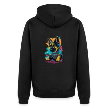 Deutscher Schäferhundwelpe spielt mit Gamecontroll - Unisex Premium Bio Zip Hoodie - Schwarz - Hinten - Nico (187cm)