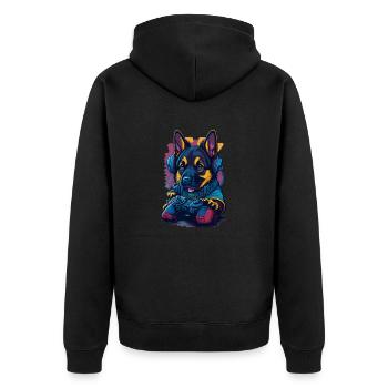 Deutscher Schäferhundwelpe spielt mit Gamecontroll - Unisex Premium Bio Zip Hoodie - Schwarz - Hinten - Nico (187cm)