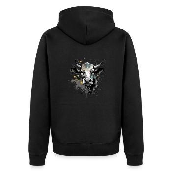 Haga die Kuh - Unisex Premium Bio Zip Hoodie - Schwarz - Hinten - Nico (187cm)