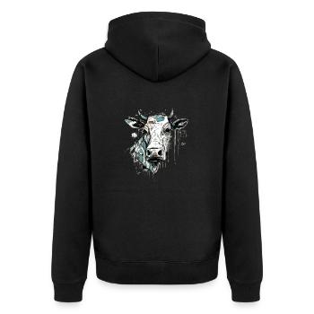 Groa the cow - Unisex Premium Organic Zip Hoodie - black - Back - Nico (187cm)