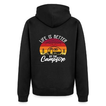 Life is better by the Campfire - Unisex Premium Organic Zip Hoodie - black - Back - Nico (187cm)