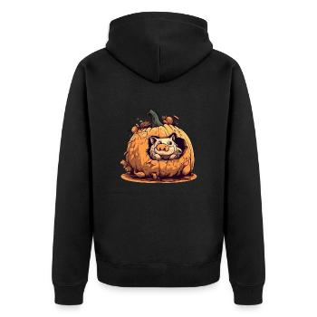 Corki the pig in his pumpkin - Unisex Premium Organic Zip Hoodie - black - Back - Nico (187cm)
