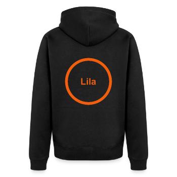 Lila - Unisex Premium Bio Zip Hoodie - Schwarz - Hinten - Nico (187cm)