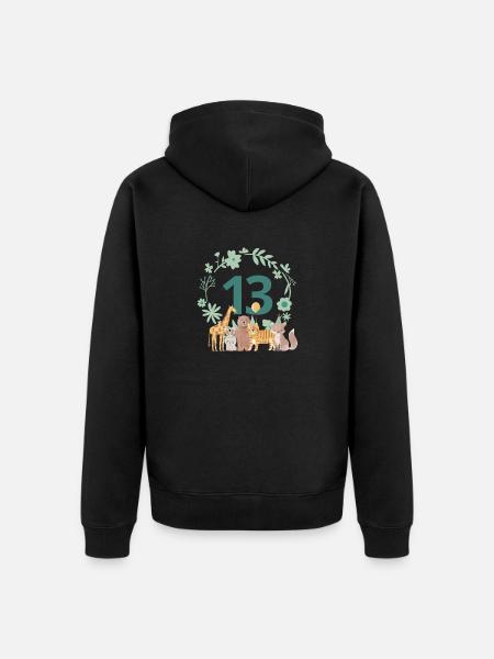 13th anniversary - animal birthday - Unisex Premium Organic Zip Hoodie - black