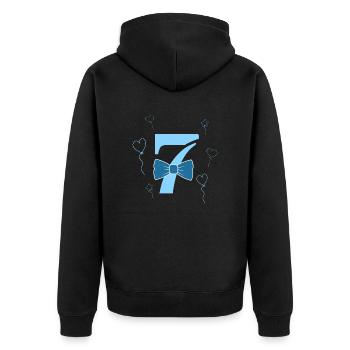 7. Geburtstagskind - Unisex Premium Bio Zip Hoodie - Schwarz - Hinten - Nico (187cm)