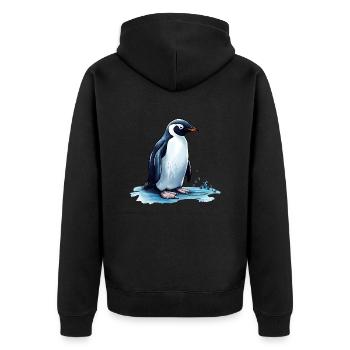 Pinguin im Smoking - Unisex Premium Bio Zip Hoodie - Schwarz - Hinten - Nico (187cm)