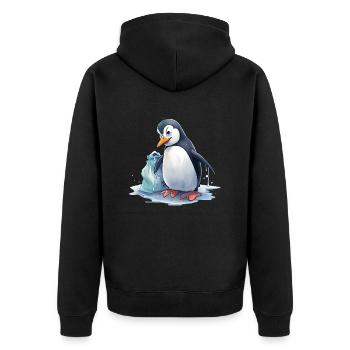 Penguin collecting garbage - Unisex Premium Organic Zip Hoodie - black - Back - Nico (187cm)