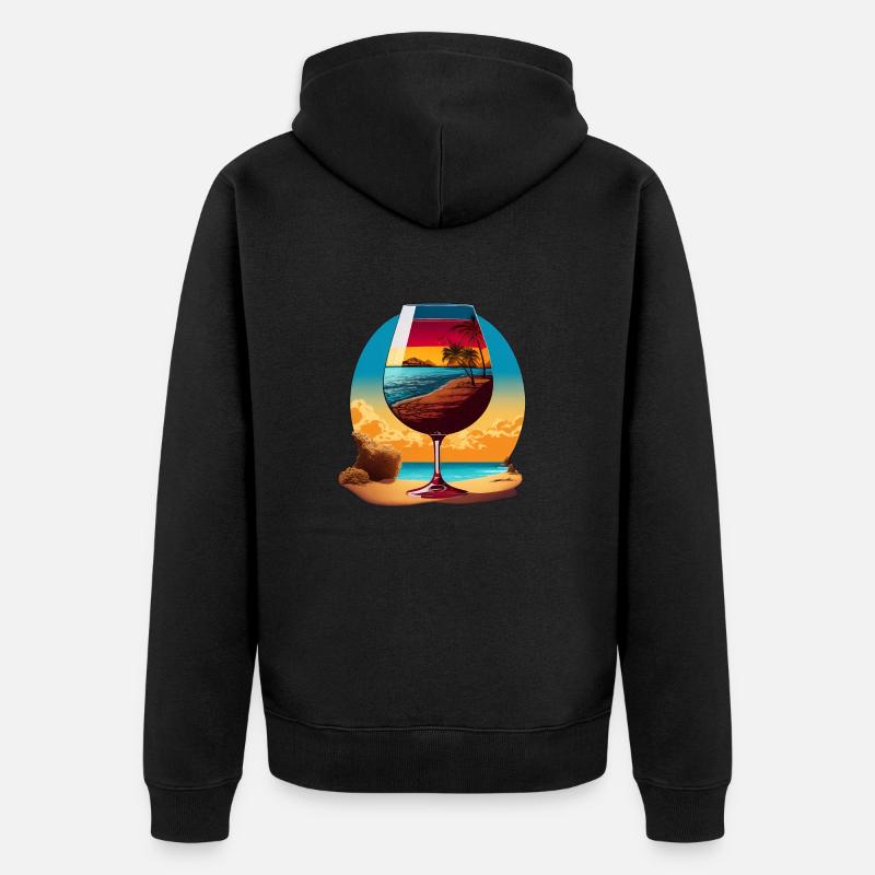 Vin rouge sur la plage - Veste à capuche bio Premium Unisexe - noir