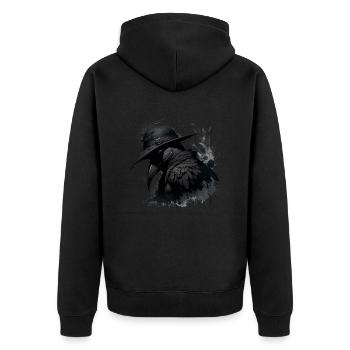 Pestdoktor Krähe - Unisex Premium Bio Zip Hoodie - Schwarz - Hinten - Nico (187cm)