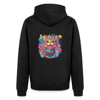 crazy laughing cat - Unisex Premium Organic Zip Hoodie - black - Back - Nico (187cm)