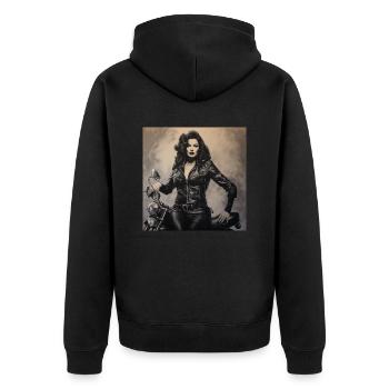 Des pin-up et des bécanes ! - Veste à capuche bio Premium Unisexe - noir - Dos - Nico (187cm)