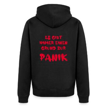 Es gibt immer einen Grund zur Panik - Unisex Premium Bio Zip Hoodie - Schwarz - Hinten - Nico (187cm)