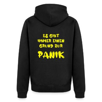 Es gibt immer einen Grund zur Panik - Unisex Premium Bio Zip Hoodie - Schwarz - Hinten - Nico (187cm)