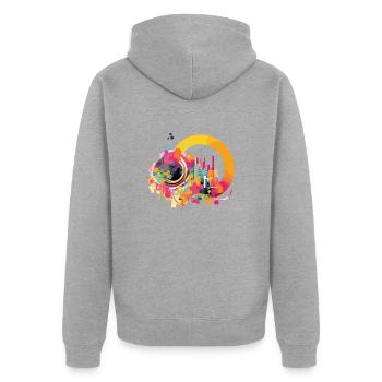 Urbane Kultur gestalten - Unisex Premium Bio Zip Hoodie - Grau meliert - Hinten - Nico (187cm)