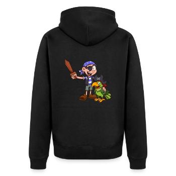Piratenkind und Papagei - Unisex Premium Bio Zip Hoodie - Schwarz - Hinten - Nico (187cm)