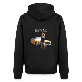 Pinup - Unisex Premium Bio Zip Hoodie - Schwarz - Hinten - Nico (187cm)