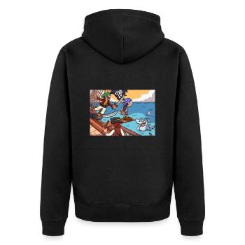 Piratenkind auf der Planke - Unisex Premium Bio Zip Hoodie - Schwarz - Hinten - Nico (187cm)
