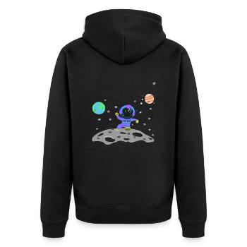 Astronaut blau-violett - Unisex Premium Bio Zip Hoodie - Schwarz - Hinten - Nico (187cm)