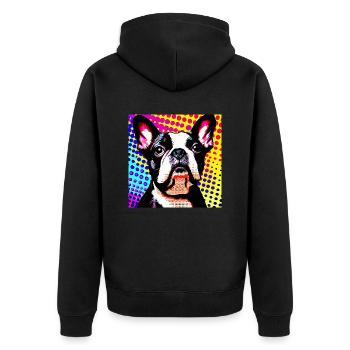Boston Terrier Pop Art - Unisex Premium Bio Zip Hoodie - Schwarz - Hinten - Nico (187cm)
