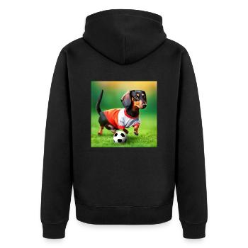Teckel jouant au football - Veste à capuche bio Premium Unisexe - noir - Dos - Nico (187cm)