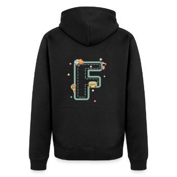 Buchstabe f Fahrzeug - personalisiertes Kindergeschenk - Unisex Premium Bio Zip Hoodie - Schwarz - Hinten - Nico (187cm)